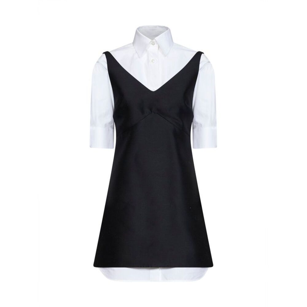 Balenciaga Women Black Wool And Silk Blend Mini Hybrid Shirt Dress